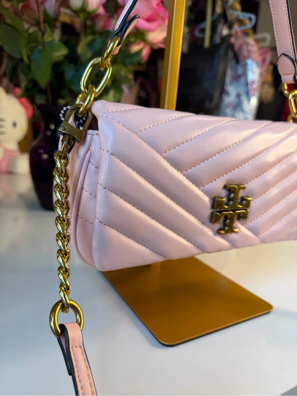 Tory Burch Kira Chevron Small Flap Pink Gold Shoulder Bag Logo 💕🛍️